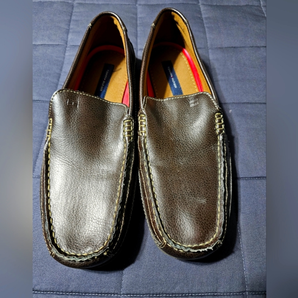 TOMMY HILFIGER Men's Driving LOAFERS Dathan Brown Leather SHOES US 12 Slip On
